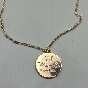 Gold Pendant Necklace with 'Give Thanks' Inscription